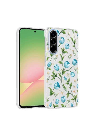 Samsung Uyumlu Galaxy A36 Kılıf Kamera Korumalı Desenli Zore Klip Kapak - Mavi Lale -
