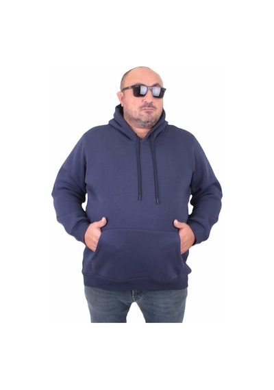 Starbattal Büyük Beden Erkek Basic Sweat Kapüşonlu 11700 Indıgo-Indıgo İndigo
