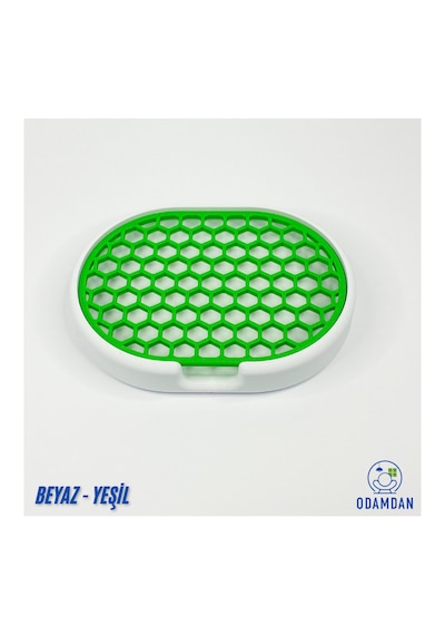 Odamdan Modern Çift Renkli Beyaz-gri Katı Sabunluk - Su Tahliyeli Ve Izgaralı Tasarım 9x12 Cm Beyaz - Yeşil