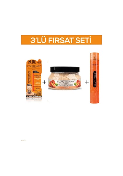 Fontenay Pudra Toz Wax Turuncu 20gr + Face And Body Scrub Şeftali 350ml + Saç Spreyi 400ml 3'lü Set
