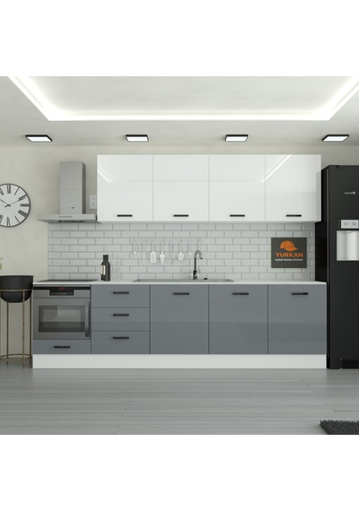 300 Cm Mutfak Dolabı Mdf Kapak Tezgah Dahil Yrkn300 98 Gri