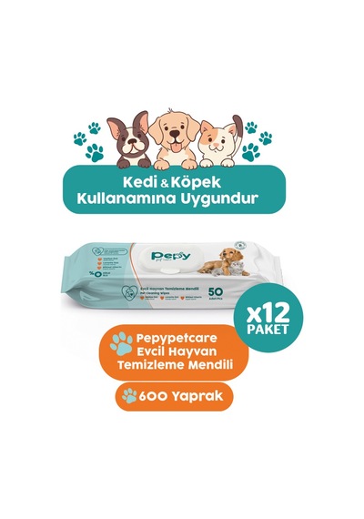 Pepy Kedi Ve Köpek Kullanımına Uygun Evcil Hayvan Temizleme Mendili 12 Paket 600 Adet