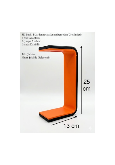 Işıklı Kulaklık Standı Oyuncu Kulaklık Askısı 3d Tasarım Masatüstü Kulaklık Tutucu Ledli 25 Cm