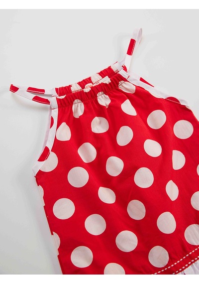 Denokids Kırmızı Puantiye Kız Bebek Poplin Elbise