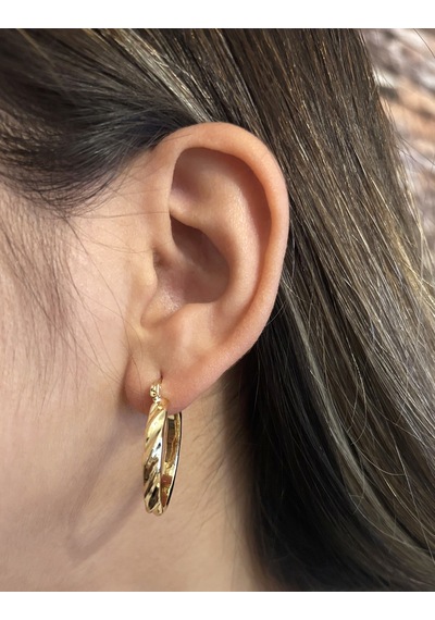 Kadın Burgulu Model Halka Çelik Küpe Gold