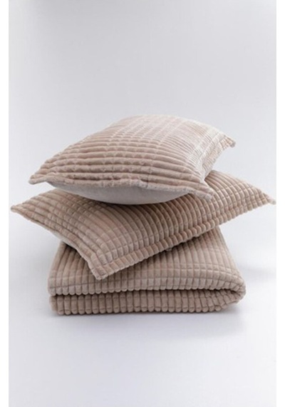 Merinos Modern Line Çift Kişilik 3 Parça Battaniye Seti Bej