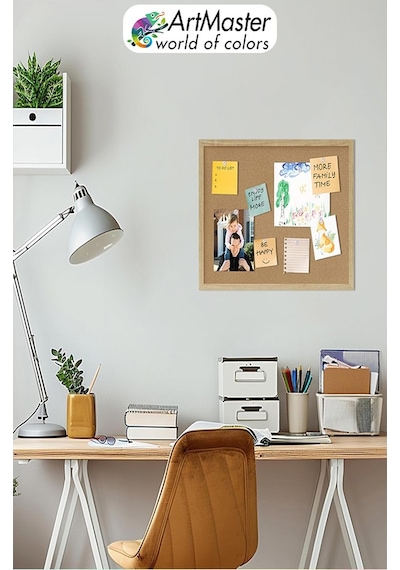 Mantar Pano Ahşap Çerçeve Duvara Monte 45x60 Cm 1 Adet Harita Çivisi Hediyeli Dekorasyon Mantar Çerçeve Evde Okulda Büro 45 x 60 CM