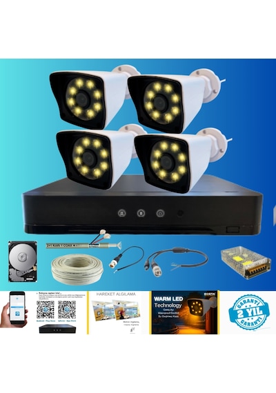4'lü Kamera Seti Gece Renkli 250 Gb Hdd Dahil Full Set