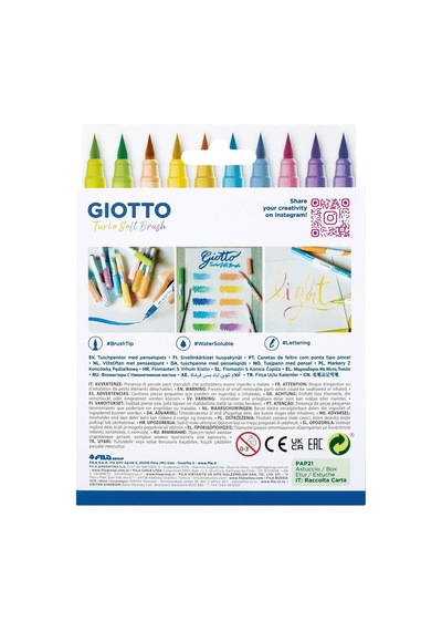 Turbo Soft Brush, Fırça Uçlu Markör, Suda Çözünür, 10 Pastel Renk