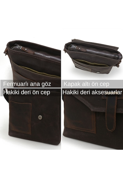 Cappadocia Vintage Hakiki Deri 4035 Acı Kahve Postacı Çantası Koyu Kahverengi