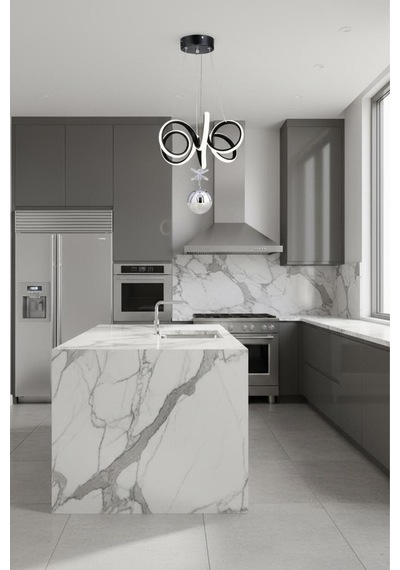 Laura Tek Top Led Sarkıt Avize,siyah,3 Renk Yanabilen Led Avize, Modern Salon Oda Led Avize