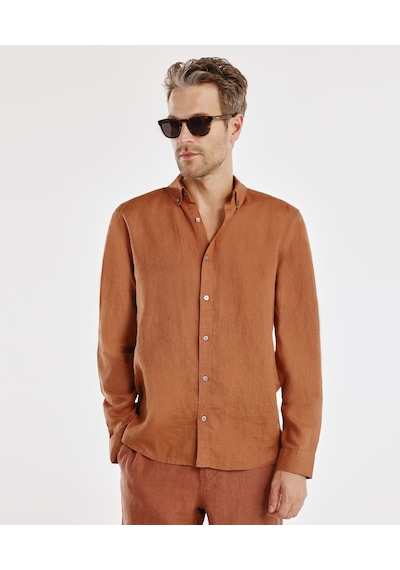 Yargıcı Regular Fit Keten Gömlek 25yegm6001x 057 Kahverengi