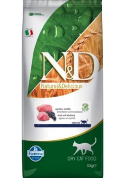 N&D Tahılsız Kuzu Etli ve Yaban Mersinli Yetişkin Kedi Maması 10 KG