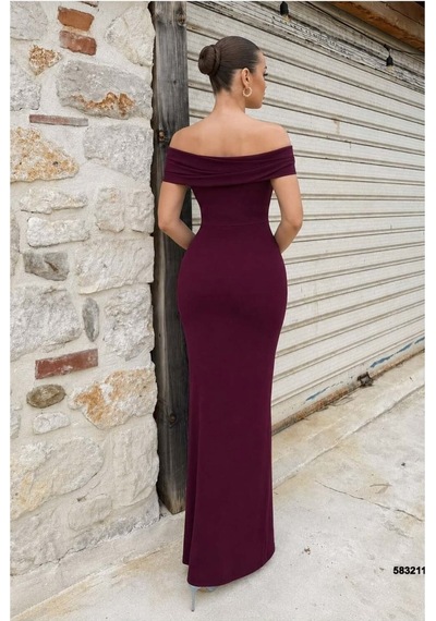 DefyModa Kadın Zarif Stil Straplez Taş Detaylı Yırtmaçlı Abiye Elbise Açık Mor