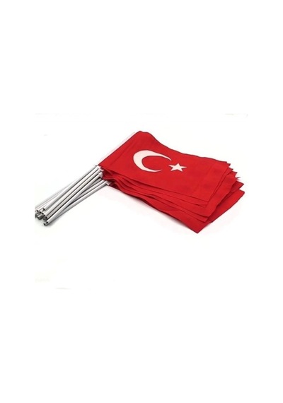 Plastik Sopalı Alpaka Bez Türk Bayrağı 20x30 Cm 10 Lu Set Tek Ebat