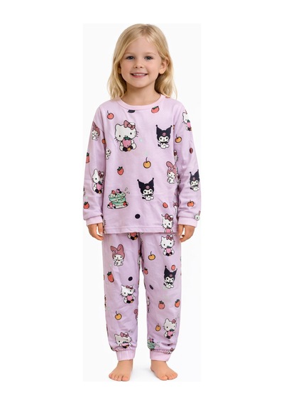 Mini Stella Kids Kuromi Hello Kitty Desenli Kız Çocuk Pijama Takımı Mor