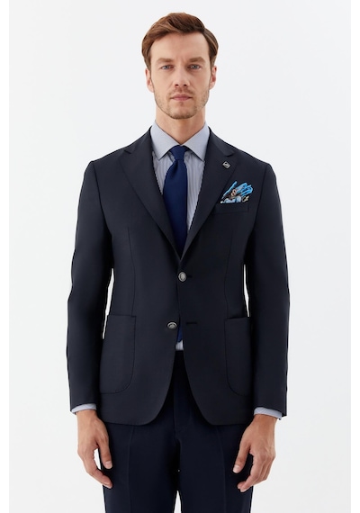 Sabri Özel Erkek Siyah Slim Fit Mono Yaka 6 Drop Yün Karışımlı Astarsız Ceket