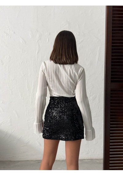 Verymoda Pullu Kadife Payet Mini Etek F2054 Siyah Siyah