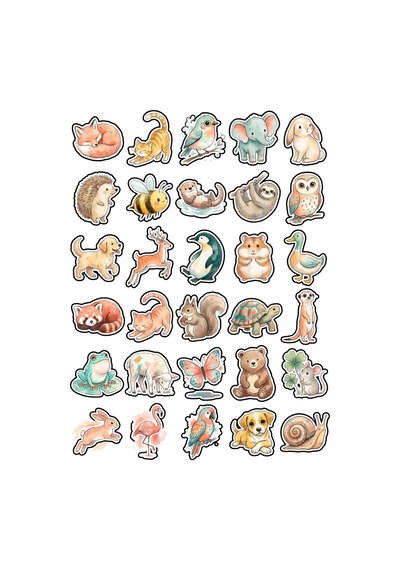 30 Adet Sevimli Pastel Hayvan Sticker Seti - Laptop Defter Telefon Ajanda İçin Çok Renkli