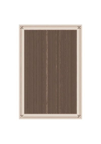 Kartela Halı İnce Çizgili Bordürlü Halı Kahverengi Kaymaz Taban Makinede Yıkanabilir 200x300 Cm