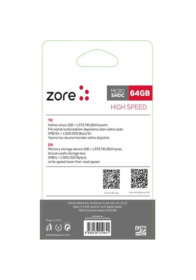 Zore Micro Sd Hafıza Kartı 64Gb