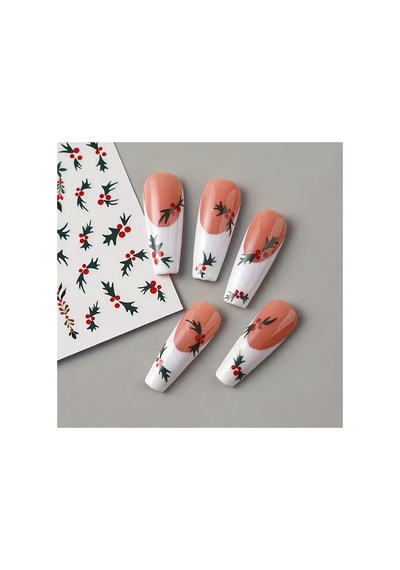Kokina Yapraklı Noel Yılbaşı Yeni Yıl 3d Tasarım Yapışkan Tırnak Sticker Dövmesi Nail Art Tottoo
