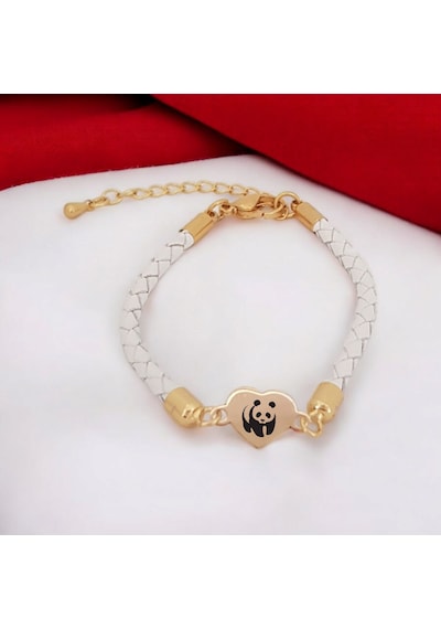 Archin Panda Temalı Doğal Beyaz Derili Kalp Motifli 14 Ayar Altın Plakalı Hediye Bileklik-433sembol Panda Archin Panda Temalı Doğal Beyaz Derili Kalp Motifli 14 Ayar Altın Plakalı Hediye Bileklik-433sembol Panda