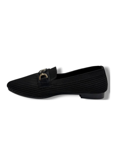 Ceylan Shoes 160-26 Triko Taşlı Toka Anatomik Kadın Babet Sıyah