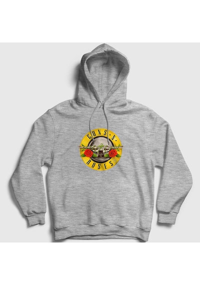 Presmono Unisex Logo Guns N' Roses Kapüşonlu Sweatshirt Gri Melanj