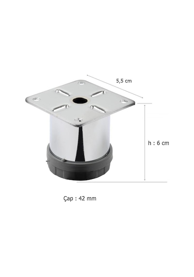 Eymenyapimarket Mobilya Ayağı Metal Alttan Ayarlı 42 Mm Krom Ayak 1.Kalite