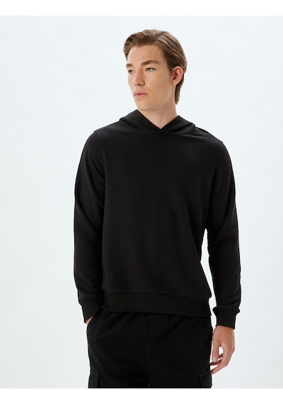 Koton Kapşonlu Sweatshirt Basic Uzun Kollu Pamuklu Siyah 5wam70037mk Siyah