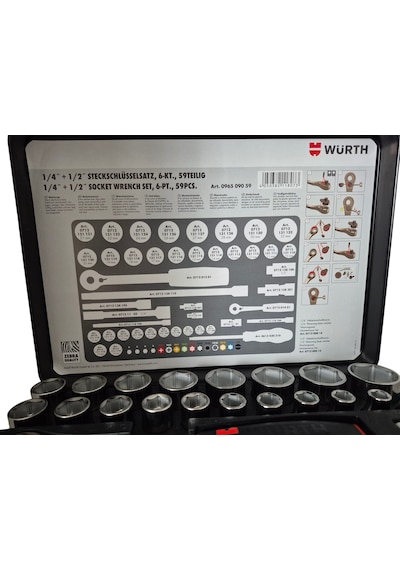 Yüksek Kalite Würth Zebra 1/4+1/2 İnç Lokma Anahtarı Seti 59parça