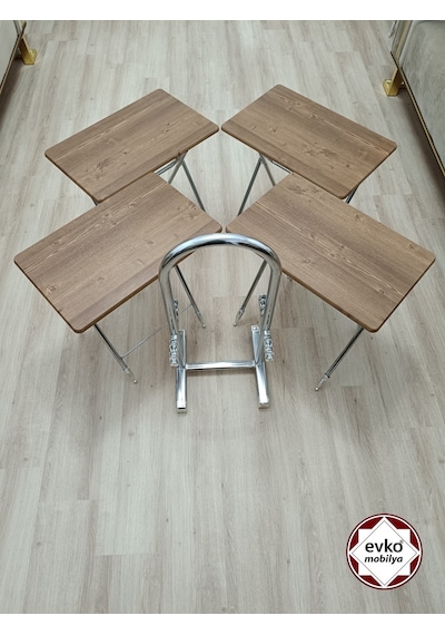 Evko Mobilya Çanta Zigon Sehpa, 4'lü Sehpa, Servis Sehpası, Mdf Mebran Sehpa, Katlanır Sehpa