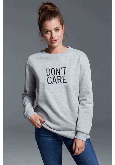 Don'T Care Baskılı Gri Kadın Sweatshirt