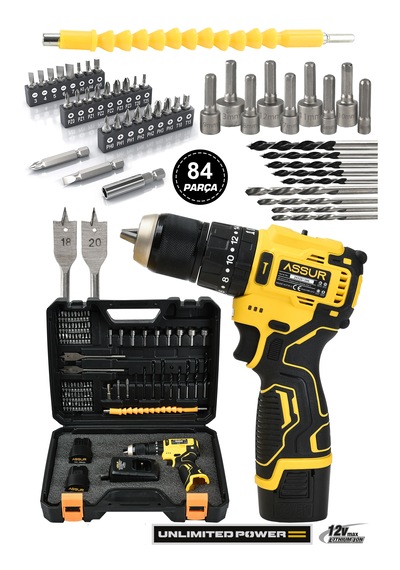 Assur ASR107 12V 1.5Ah Çelik Mandrenli Matkap Akülü Vidalama Sarı