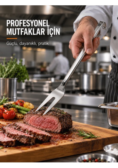 Beylini Endüstriyel Sanayi Tipi Servis Çatalı Paslanmaz Çelik Uzun Saplı Lokanta Restoran Yemekhane Asılabilir Mutfak Çatalı No2