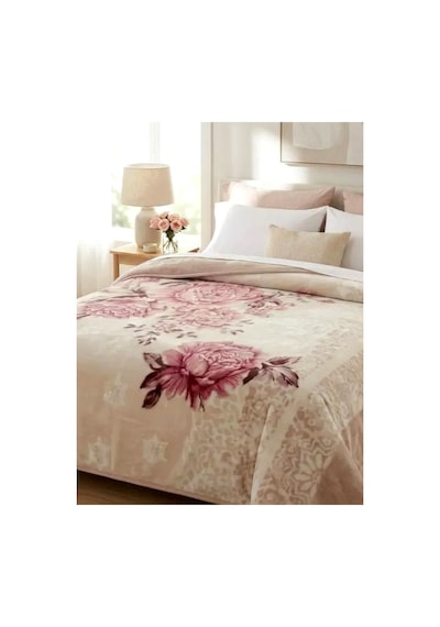 Çift Kişilik Baskılı Battaniye - 4 Kg Kalın Kışlık - 200x240 Cm Pudra