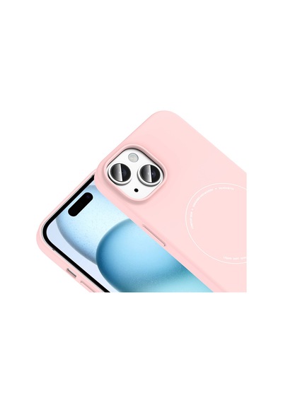 Apple iPhone Uyumlu 15 Kılıf M-safe Şarj Özellikli Kamera Korumalı Elio Sert Pc Kılıf Açık Pembe