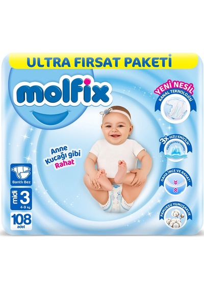 Molfix Bebek Bezi Beden:3 4-9kg Midi  Ekonomik Ultra 216 Adet