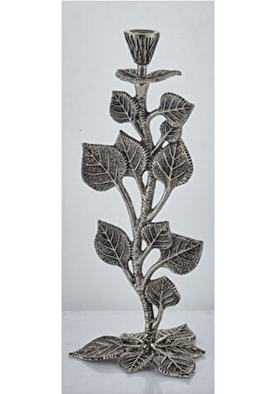 Leaf Candle Holder Nıckel Antıque 16,5x16,5x35,5 Cm 2 Gümüş