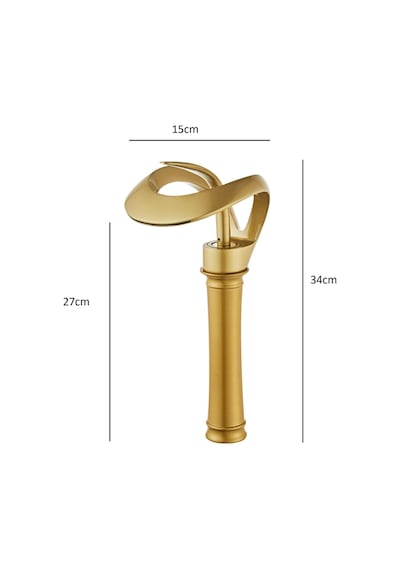 Lüks Gold Şelale Çanak Lavabo Bataryası Premium Tek Kollu Tezgah Üstü Musluk Otel Özel Tasarım Gold