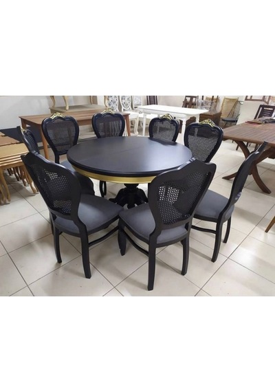 Masifart  120 cm Yuvarlak Baba Ayak Masa + 8 li Sandalye Takımı