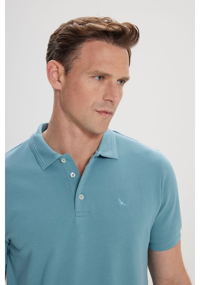 Ac&Co / Altınyıldız Classics  Erkek Petrol Slim Fit Dar Kesim Polo Yaka %100 Pamuk Kısa Kollu Tişört Petrol