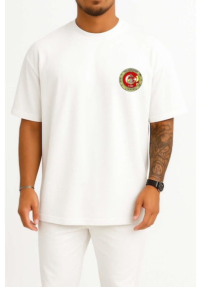 Bahriyeli Collection Oversize Tcg Gökçeada F-494 Cep Ve Sırt Tasarımlı Unisex T-shirt Beyaz