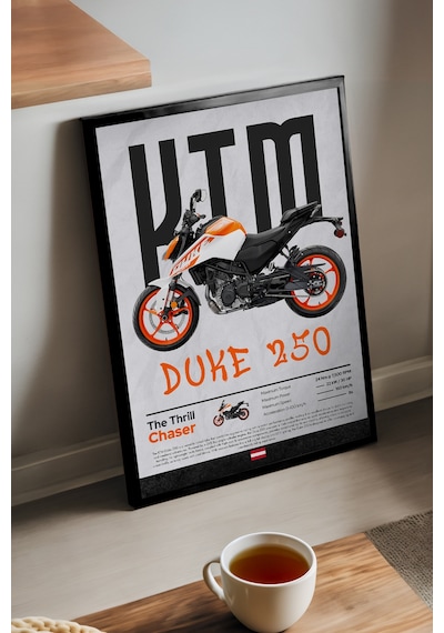 Ktm Duke 250 Siyah Ahşap Çerçeveli Poster, Dekoratif Motosiklet Duvar Tablosu