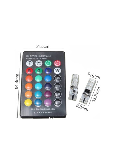 Kumandalı Çakarlı T10 Araç Park Ampulü 2 Adet 18 Led Rgb Park
