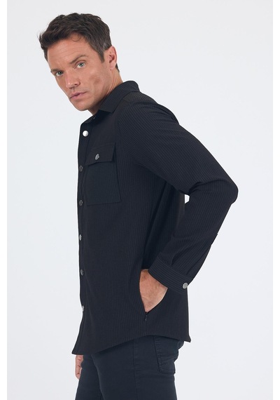 İmza Çizgili Desen Gofreli Ayaklı Gömlek Yaka Astarsız Esnek Comfort Fit Mont 1007250117 Siyah İmza Çizgili Desen Gofreli Ayaklı Gömlek Yaka Astarsız Esnek Comfort Fit Mont 1007250117 Siyah
