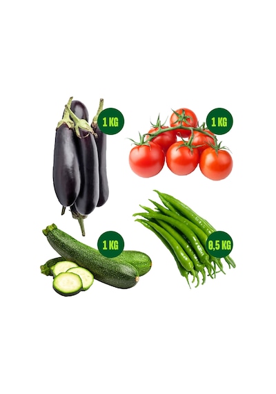 Doğalkasa Patlıcan + Salkım Domates + Kabak 3 x 1 KG + Tatlı Sivri Biber 500 G