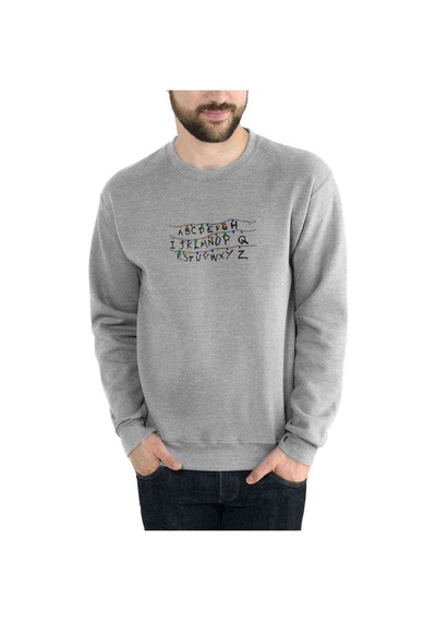 Stranger Things Christmas Lights Baskılı Gri Melanj Erkek Sweat
