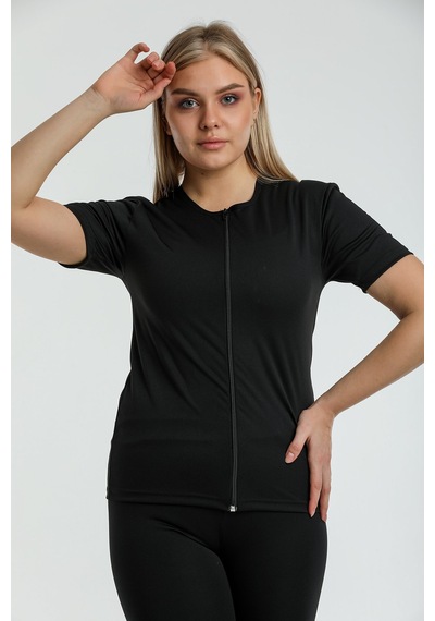 Fit Women Kadın Termal Fermuarlı Kısa Kollu Üst 4414 Açık Siyah
